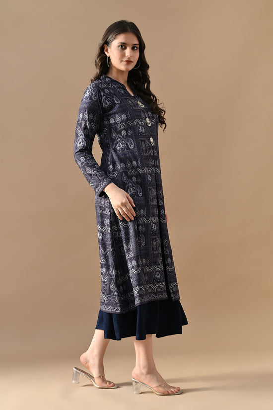 Winter Blue Printed Inner Shrug Set