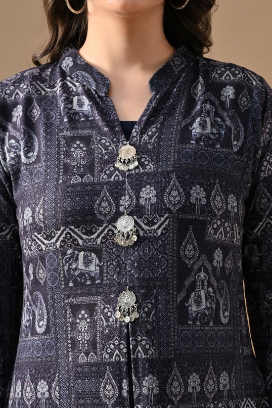 Winter Blue Printed Inner Shrug Set