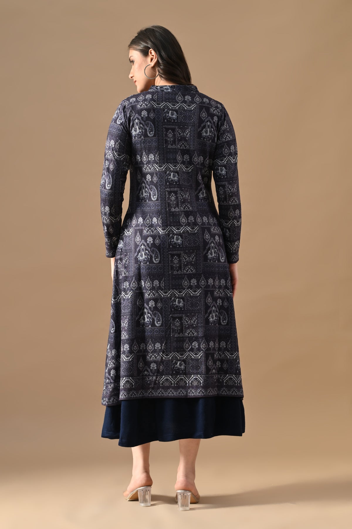 Winter Blue Printed Inner Shrug Set