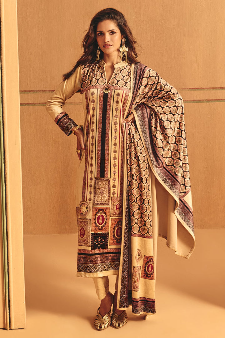 Winter Fawn Printed Velvet Kurta Set