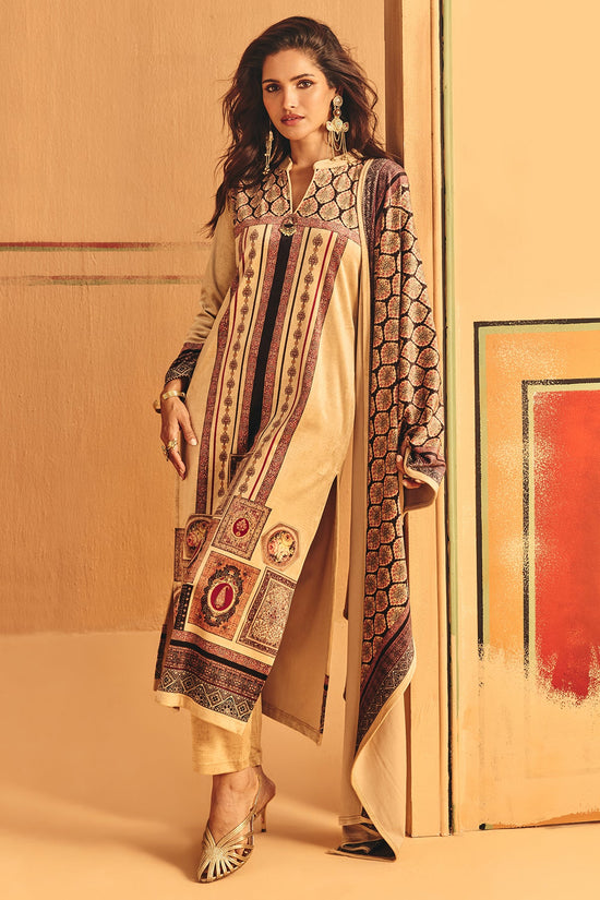 Winter Fawn Printed Velvet Kurta Set