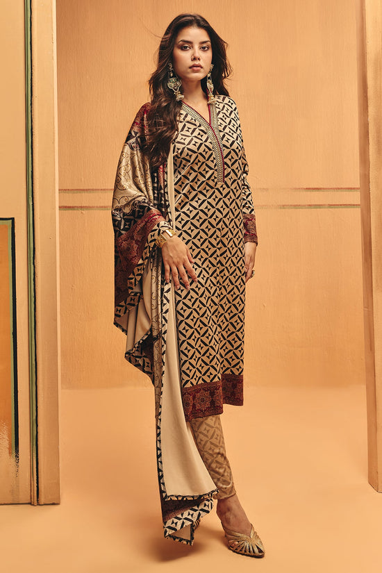 Winter Fawn Printed Velvet Kurta Set