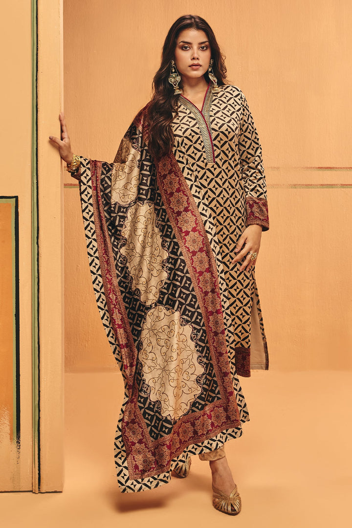 Winter Fawn Printed Velvet Kurta Set