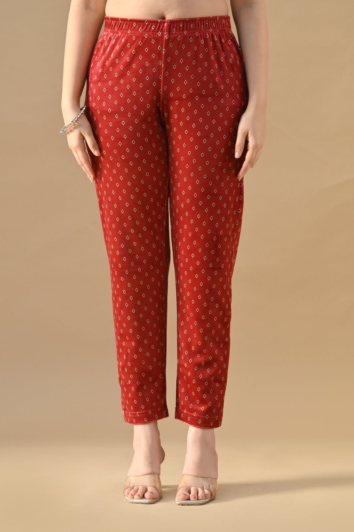 Winter Red Printed Velvet Kurta 3 Pcs Set