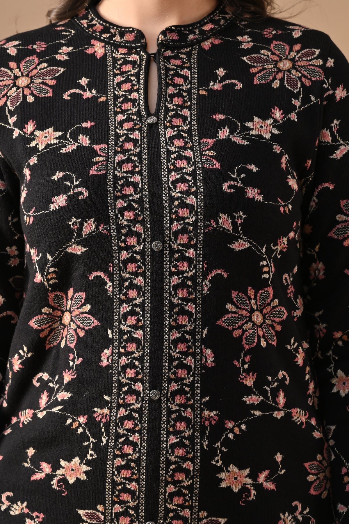 Winter Black Ethnic Motifs Woven Co-Ord Set