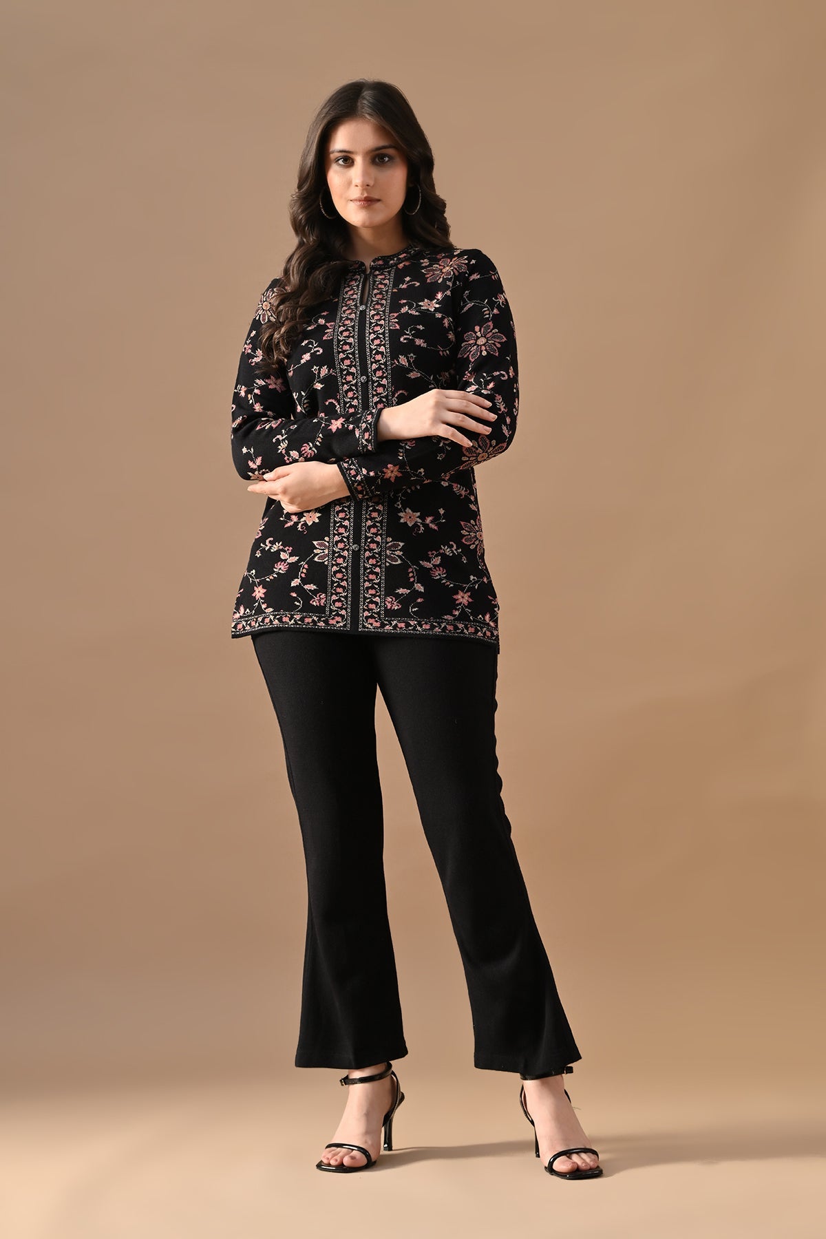 Winter Black Ethnic Motifs Woven Co-Ord Set