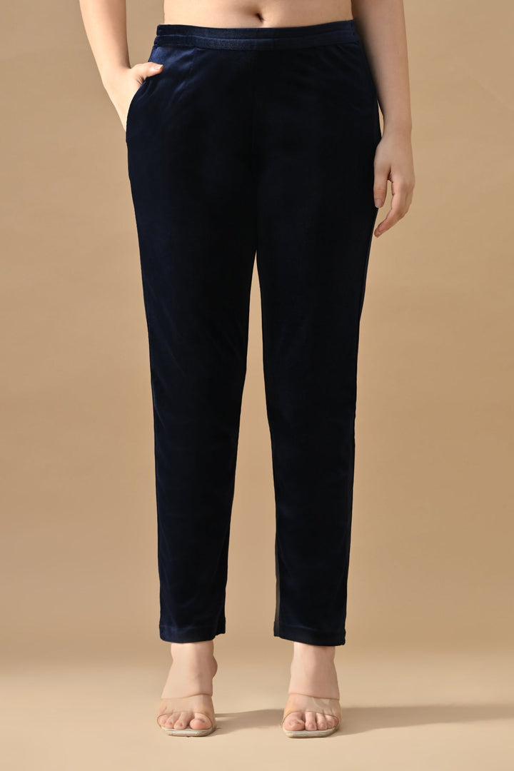 Winter Blue Embroideredred Velvet Kurta Set