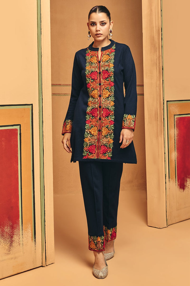 Winter Black Embroideredred Ethnic Motifs Co-Ord Set