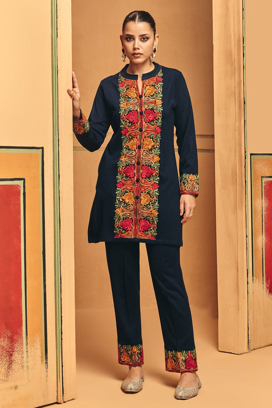 Winter Black Embroideredred Ethnic Motifs Co-Ord Set