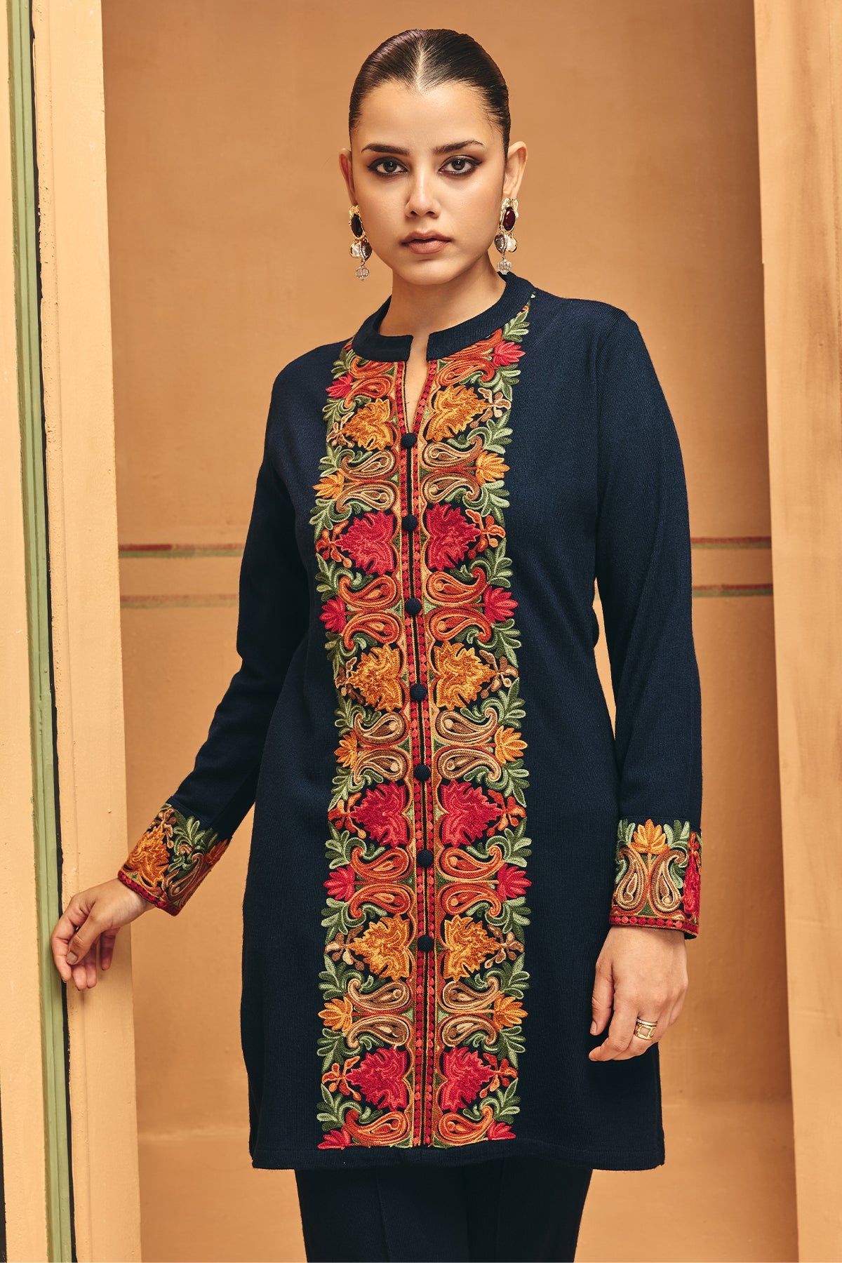 Winter Black Embroideredred Ethnic Motifs Co-Ord Set