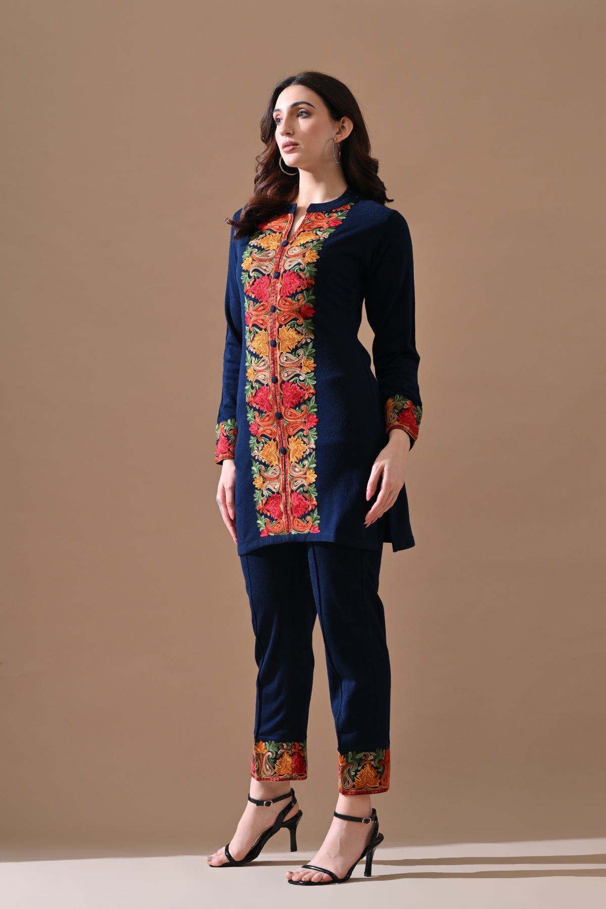 Winter Blue Embroideredred Ethnic Motifs Co-Ord 2 Pcs Set