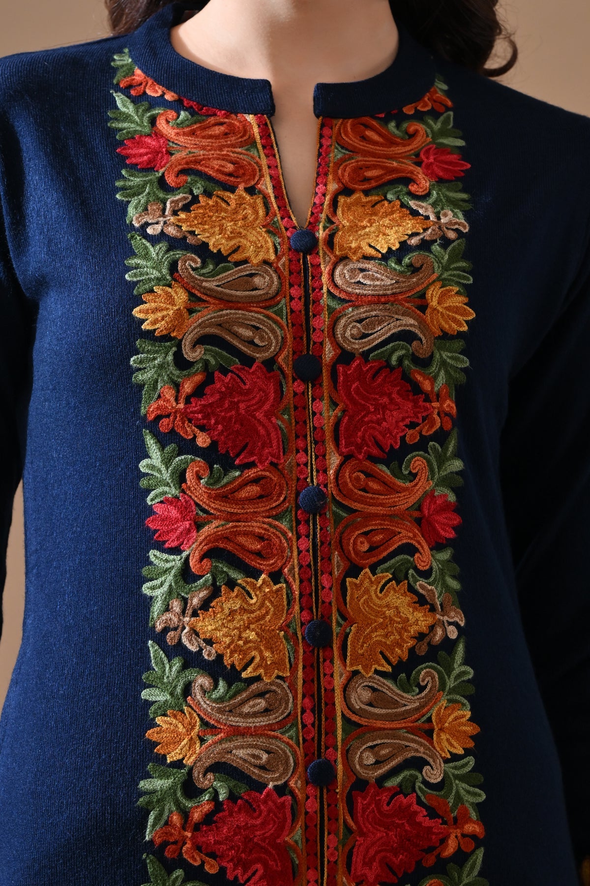 Winter Blue Embroideredred Ethnic Motifs Co-Ord 2 Pcs Set