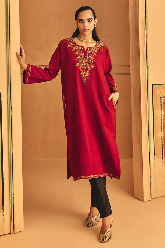 Winter Red Embroideredred Ethnic Motifs Woven Phiran