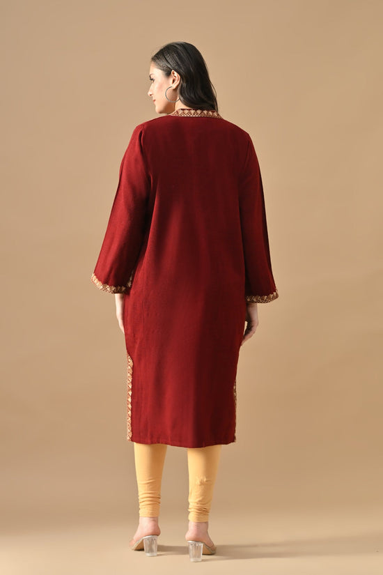 Winter Maroon Embroideredred Ethnic Motifs Woven Phiran