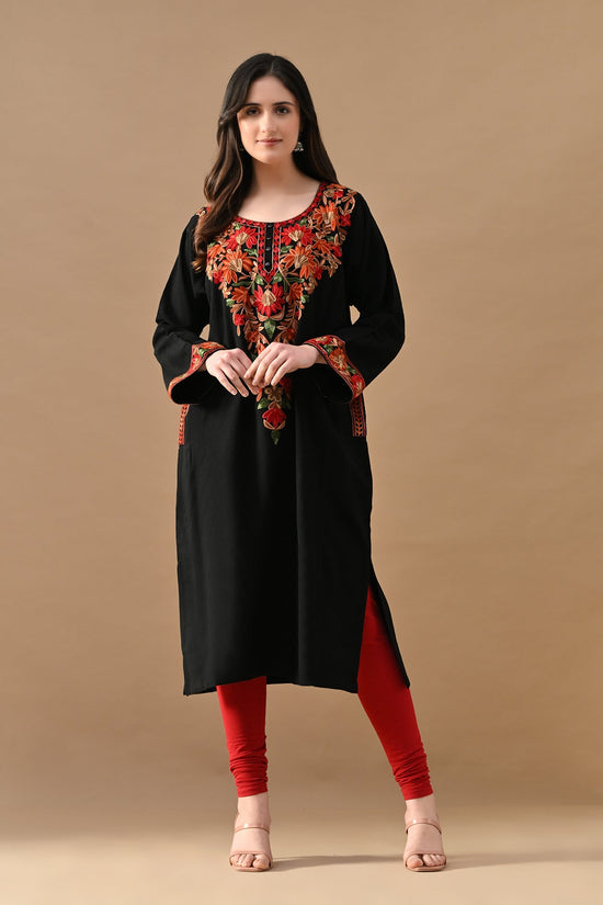 Winter Black Embroidered Black Ethnic Motifs Woven Phiran