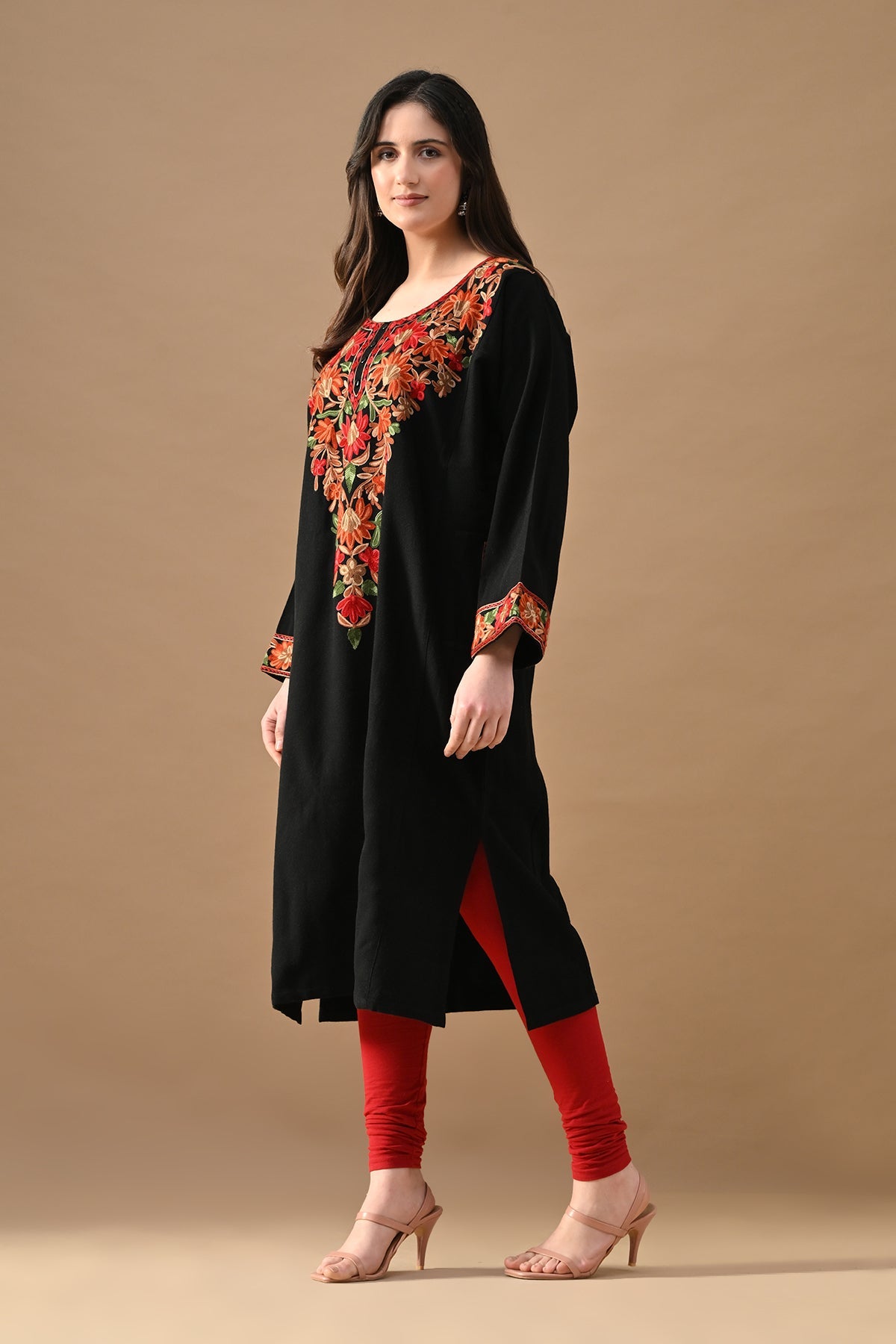 Winter Black Embroidered Black Ethnic Motifs Woven Phiran