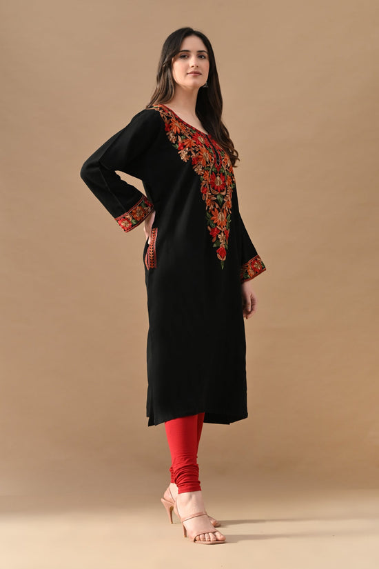 Winter Black Embroidered Black Ethnic Motifs Woven Phiran