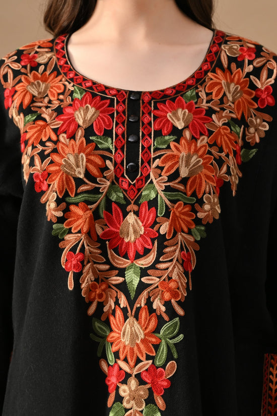 Winter Black Embroidered Black Ethnic Motifs Woven Phiran