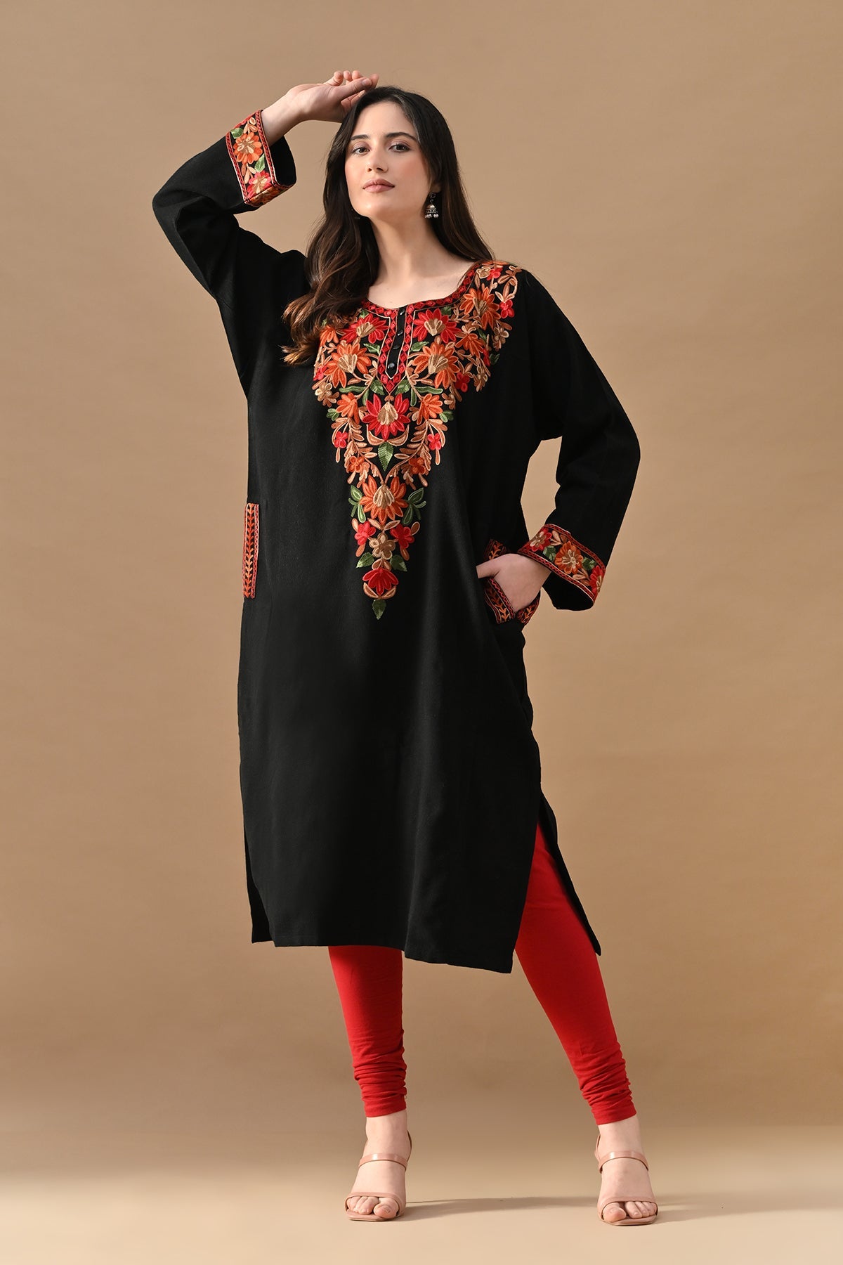 Winter Black Embroidered Black Ethnic Motifs Woven Phiran