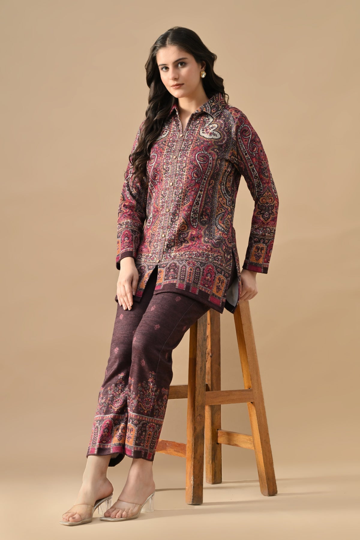 Winter Multi Ethnic Motifs Woven Co-Ord Set