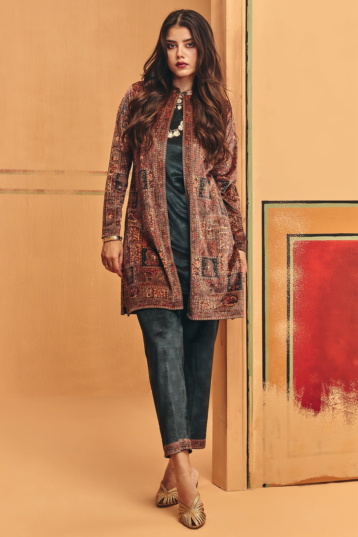 Winter Multi Printed Velvet Co-Ord Set