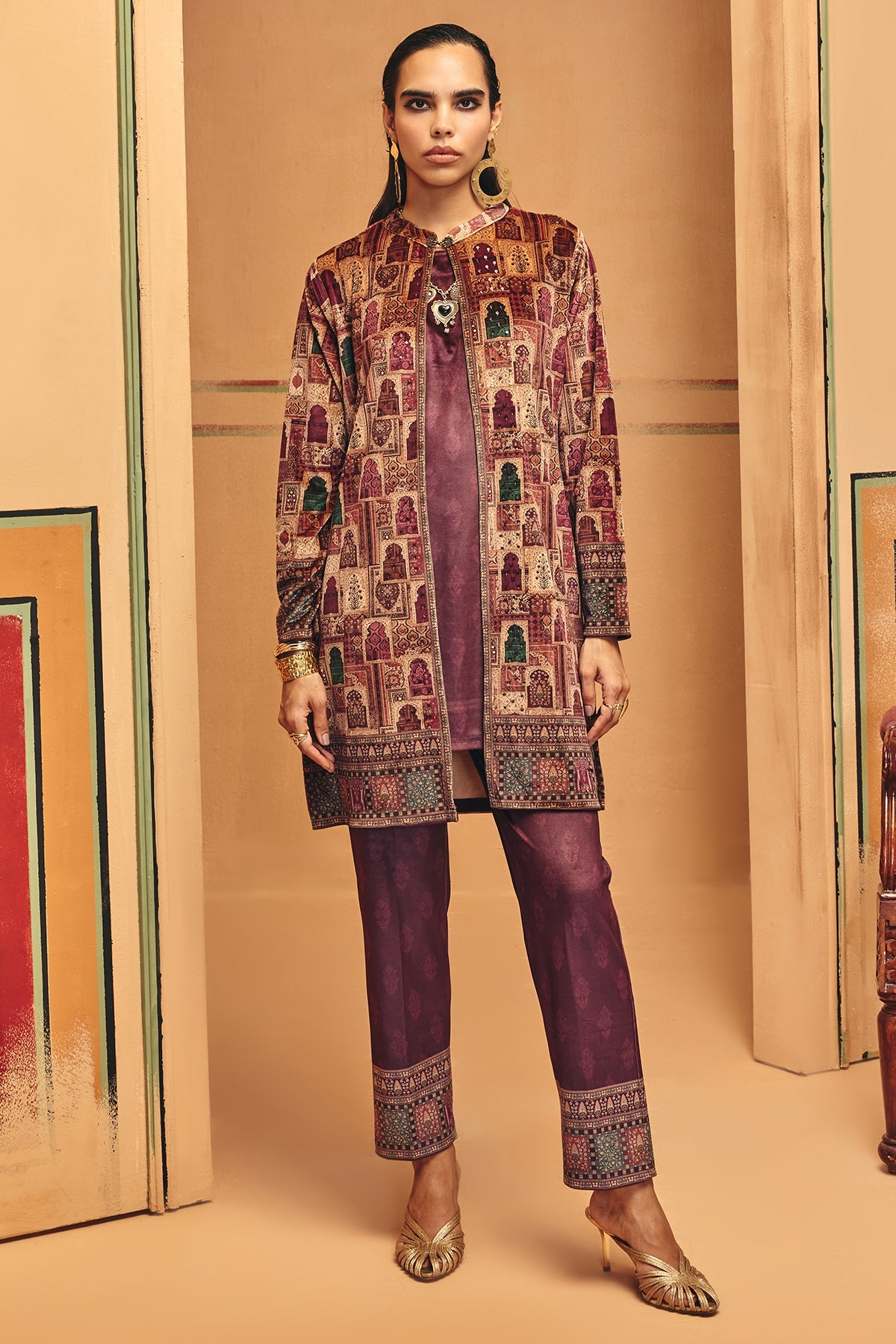 Winter Multi Printed Velvet Co-Ord Set