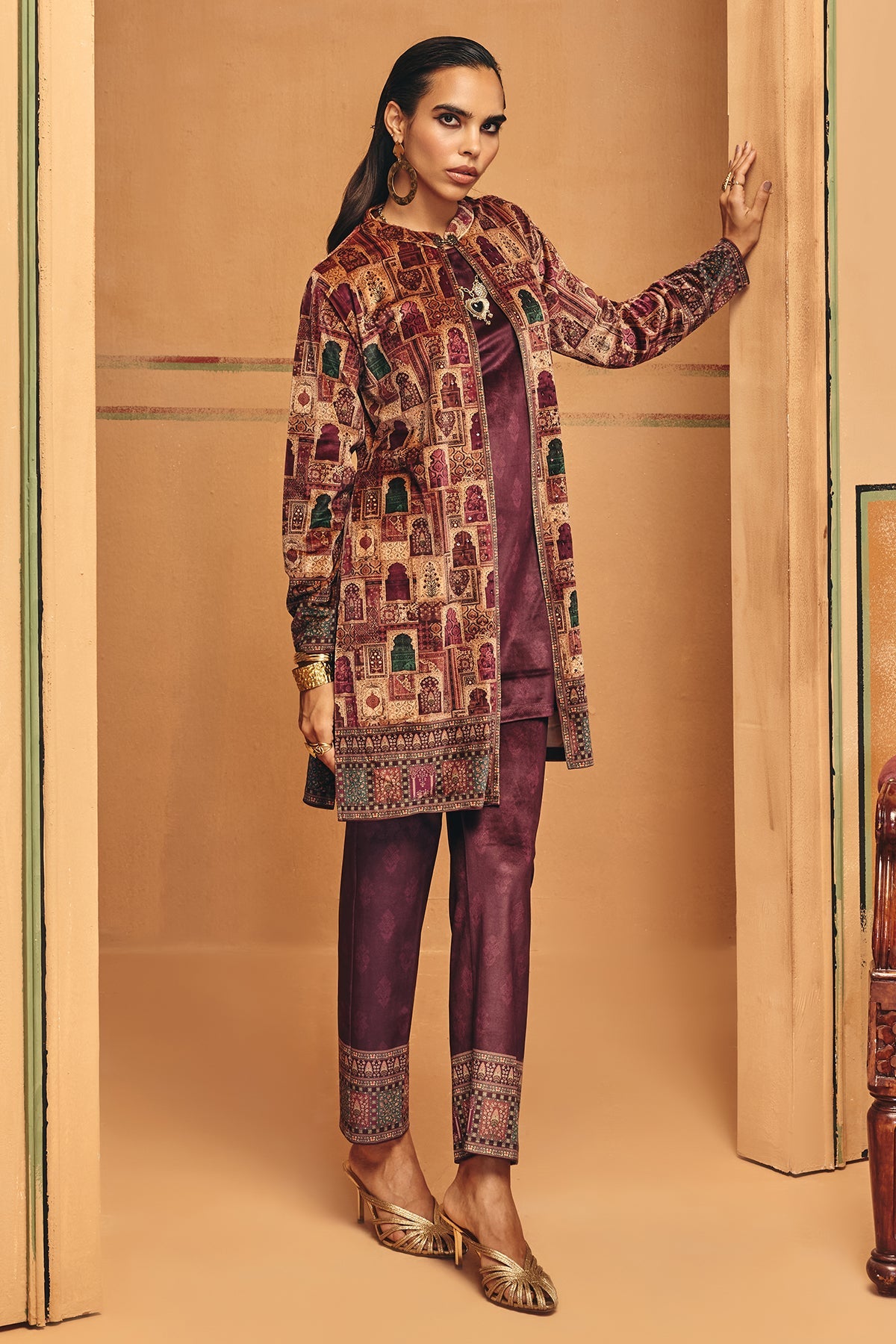 Winter Multi Printed Velvet Co-Ord Set