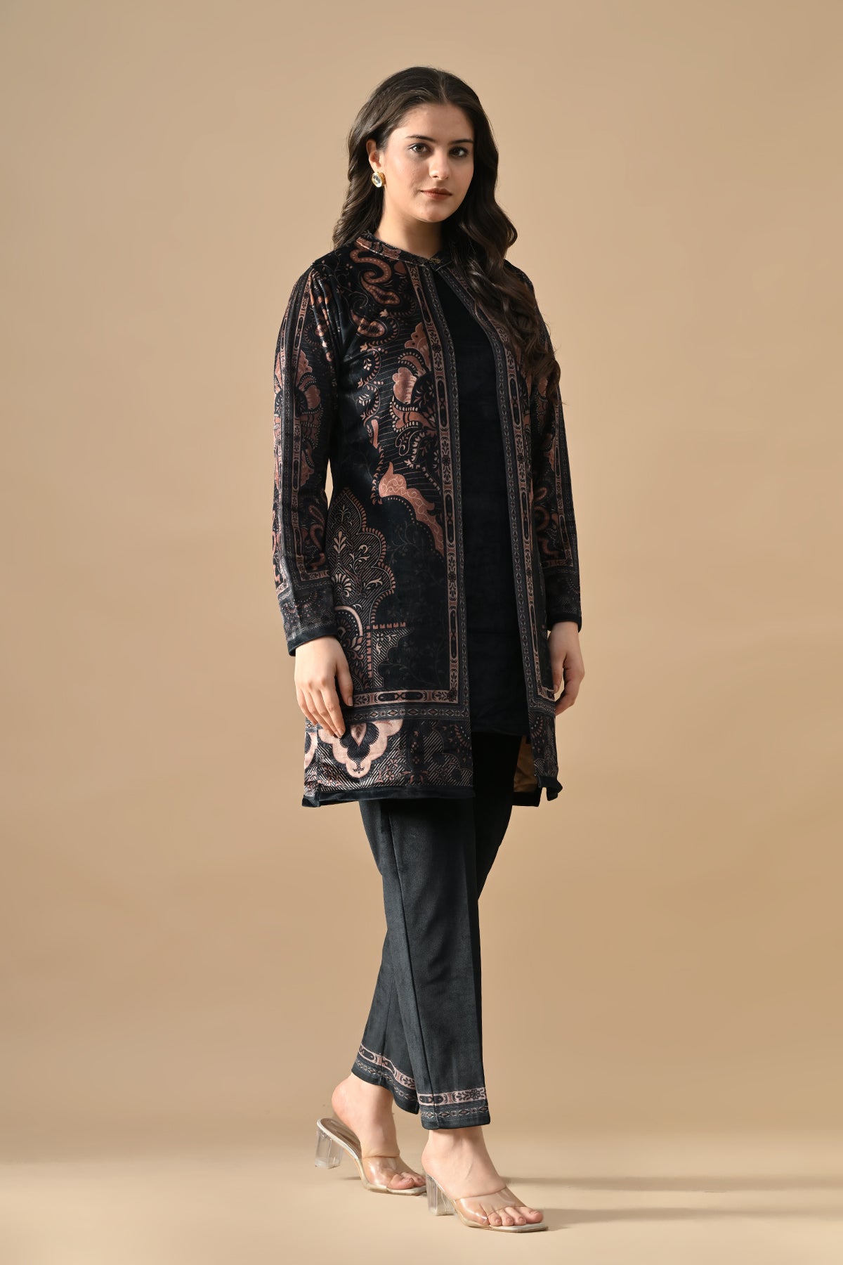 Winter Grey Printed Velvet Co-Ord Set