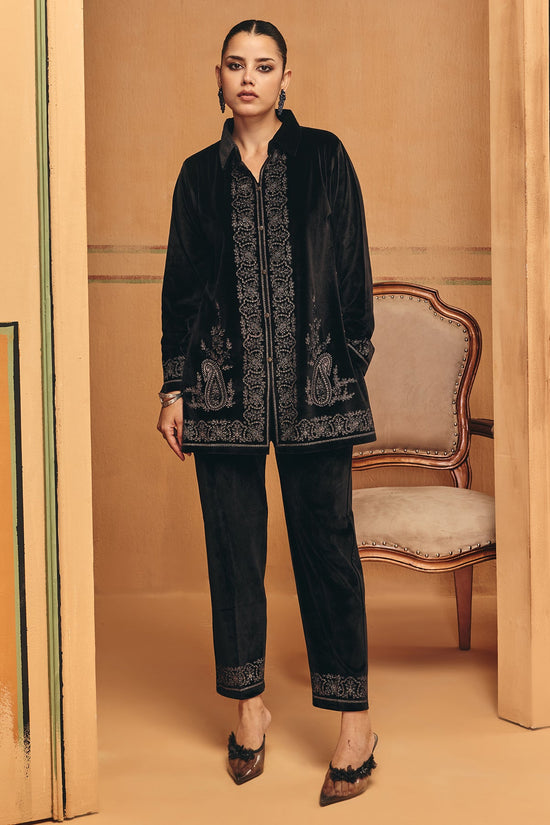 Winter Black Printed Velvet Co-Ord Set