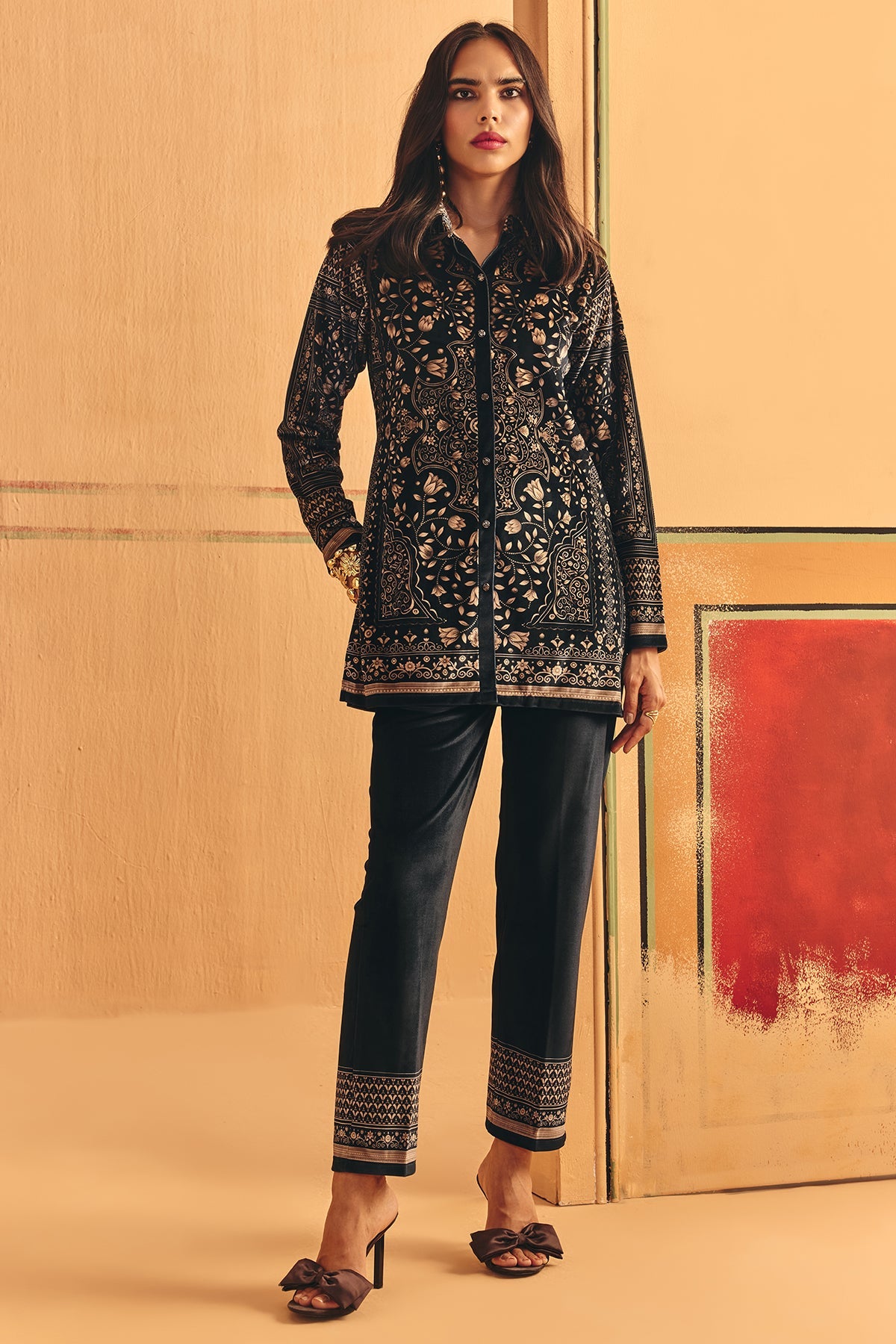 Winter Grey Printed Velvet Co-Ord Set