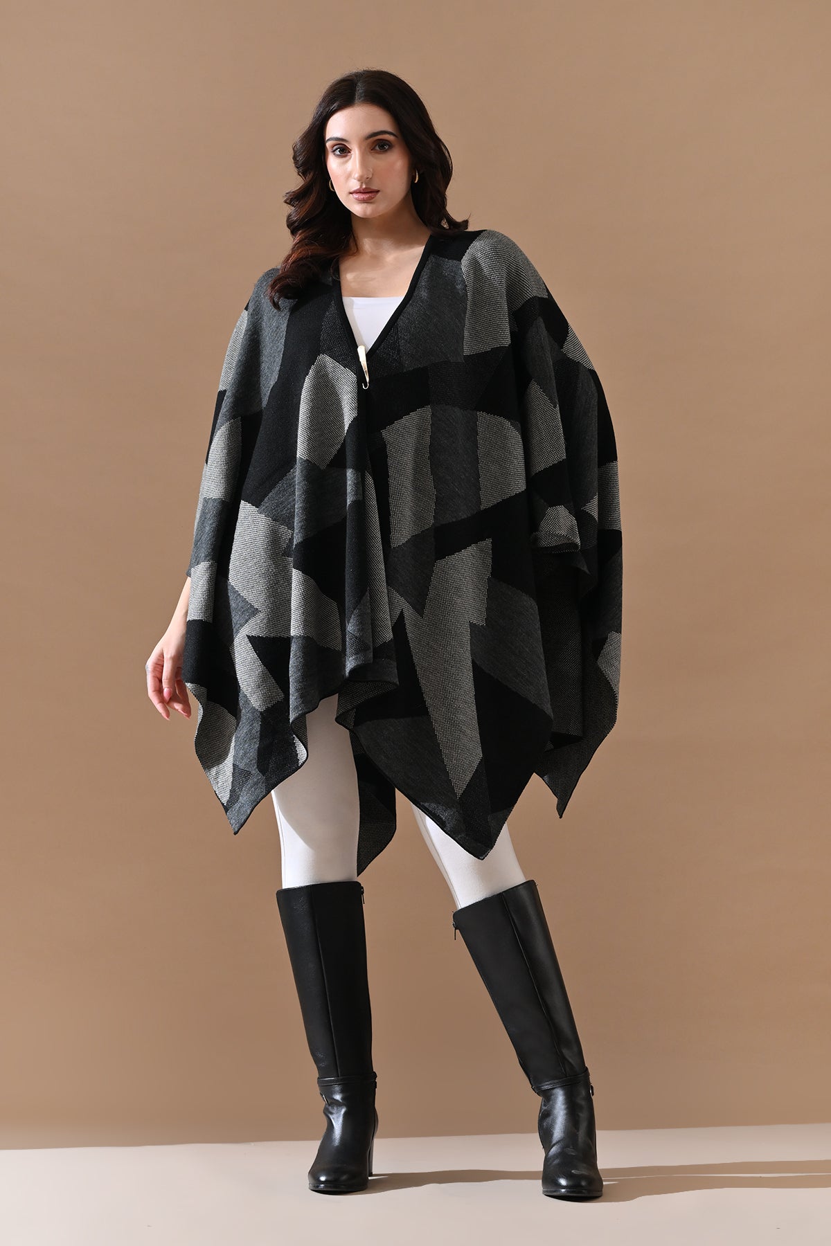 Winter Black Woven Poncho