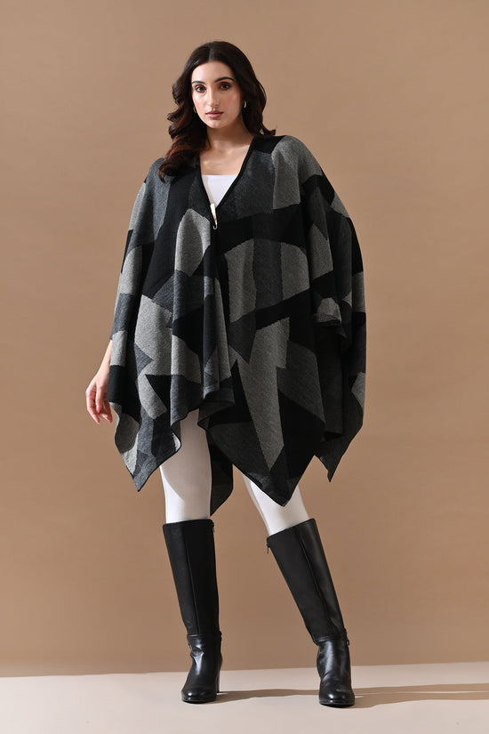 Winter Black Woven Poncho