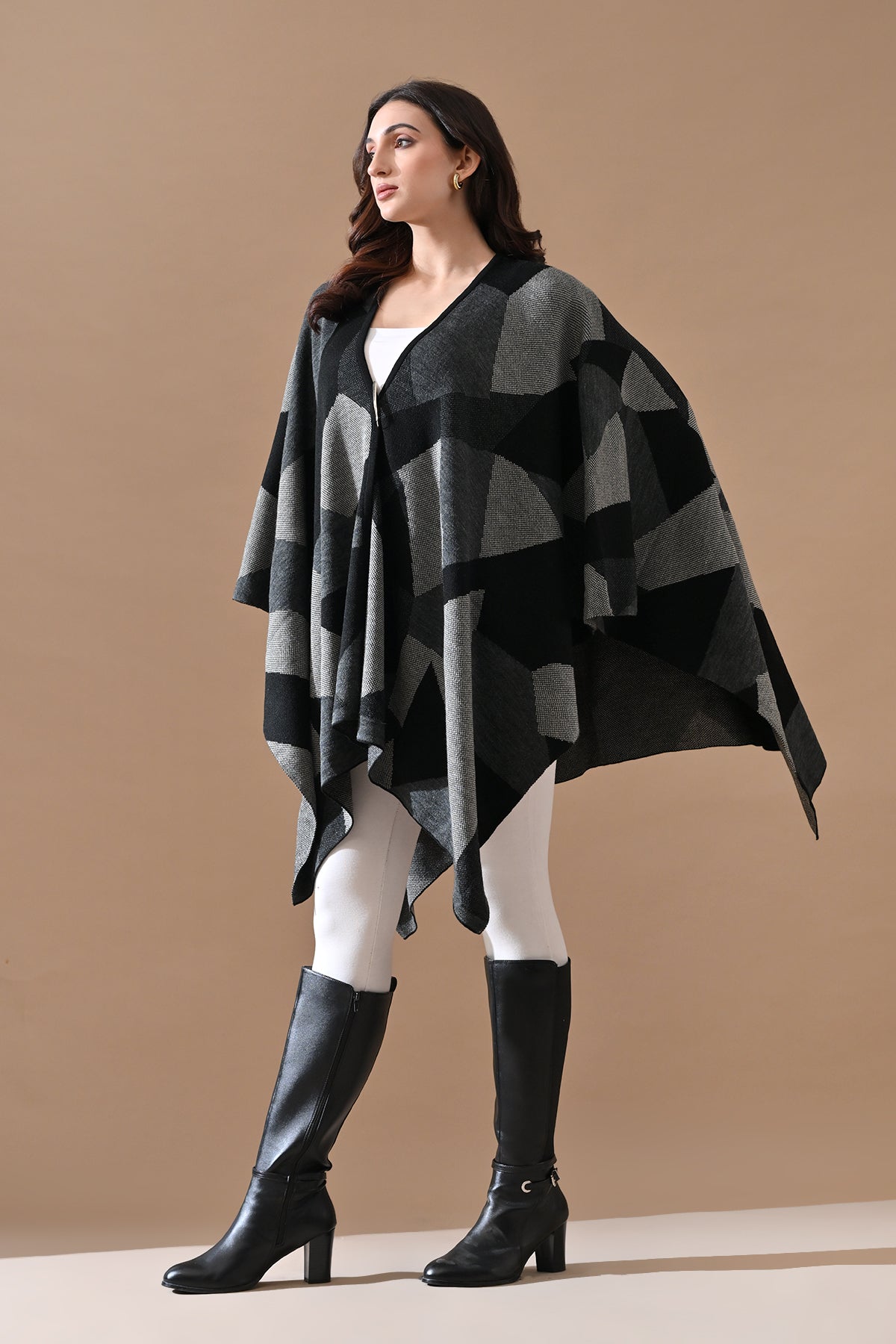 Winter Black Woven Poncho