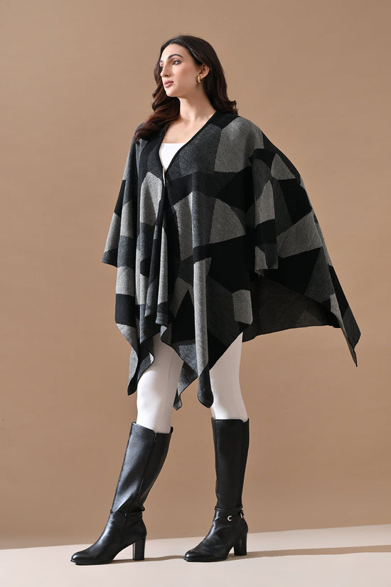 Winter Black Woven Poncho