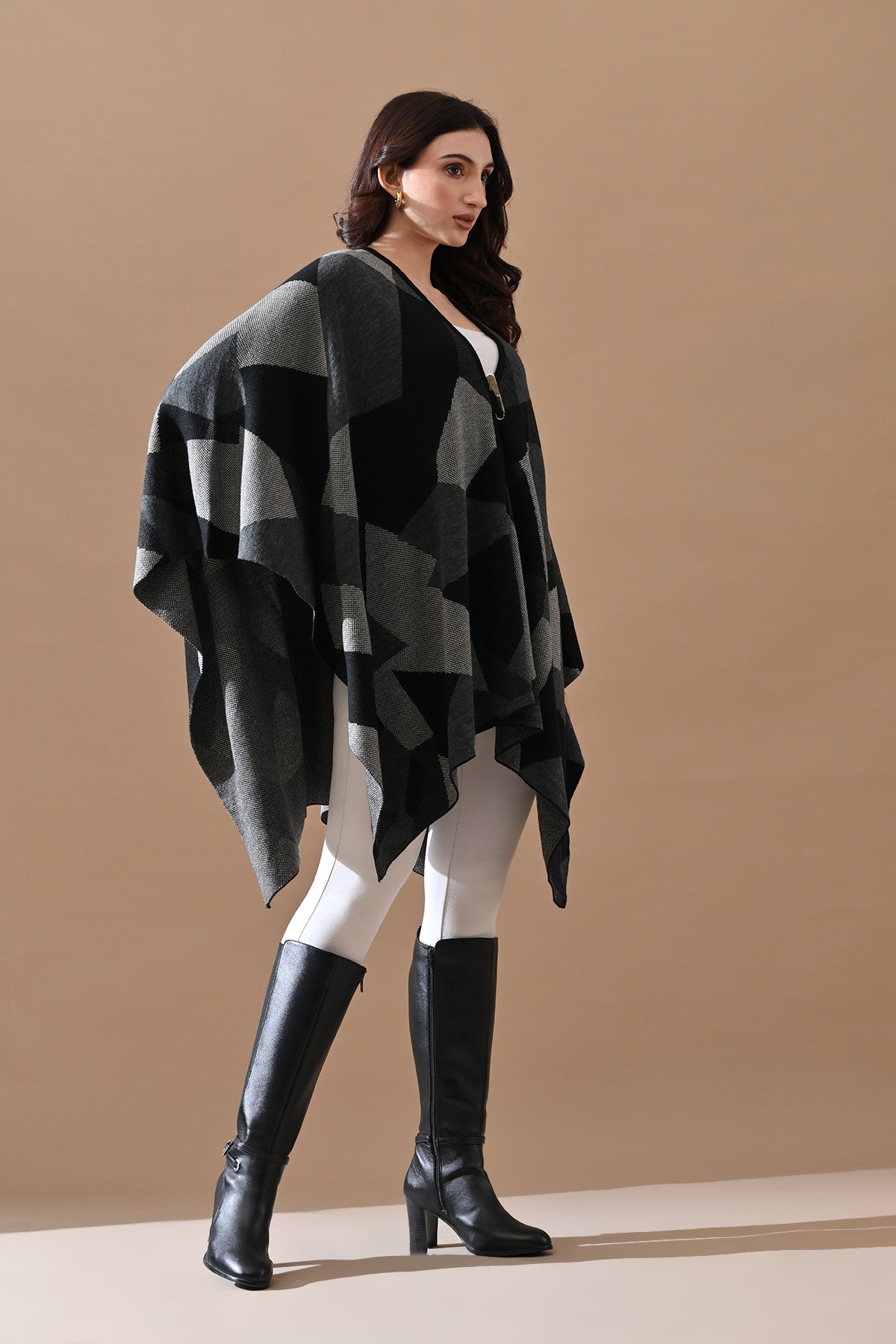 Winter Black Woven Poncho