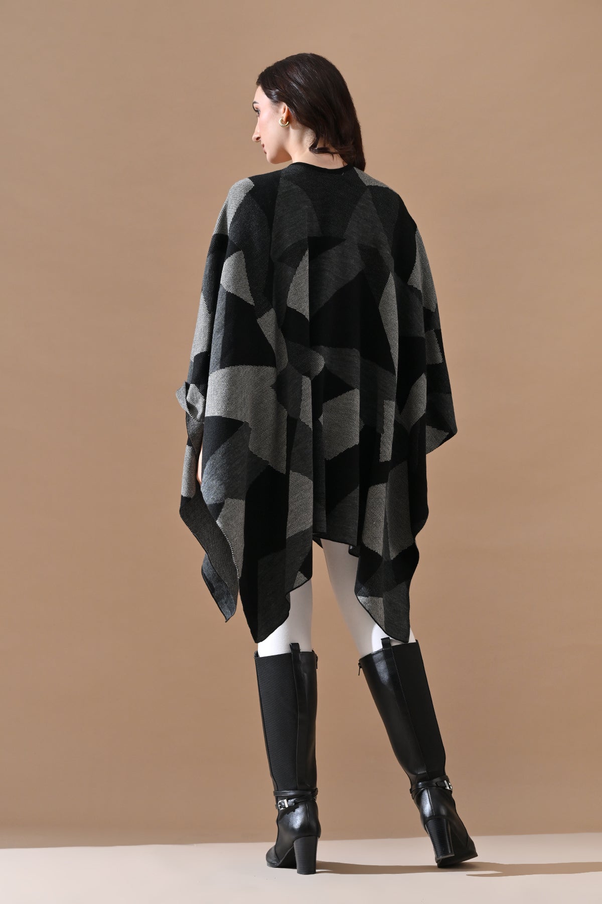 Winter Black Woven Poncho