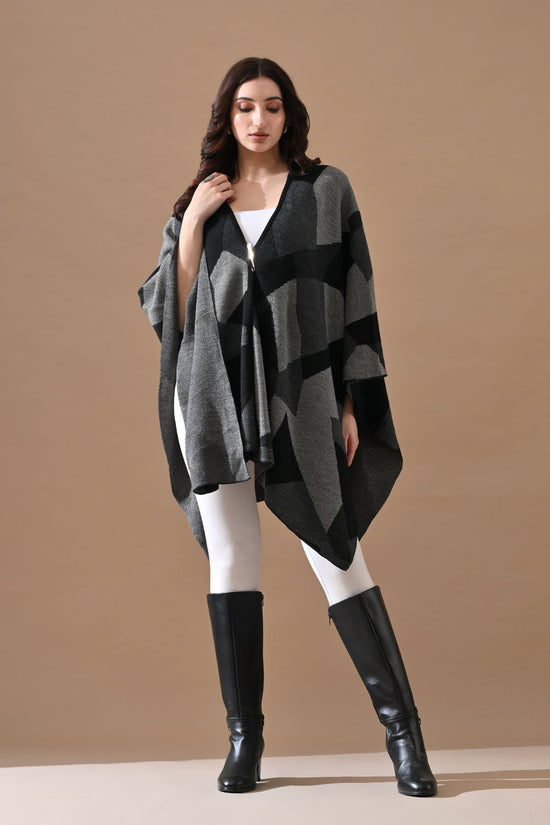 Winter Black Woven Poncho