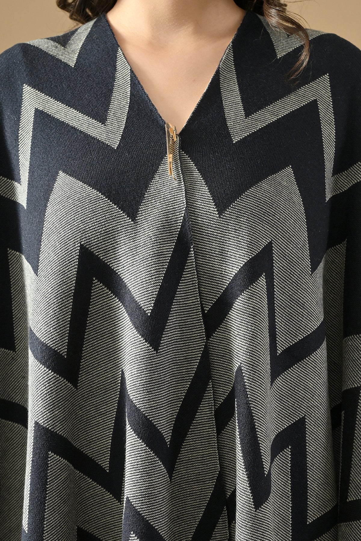 Winter Blue Woven Self Design Poncho