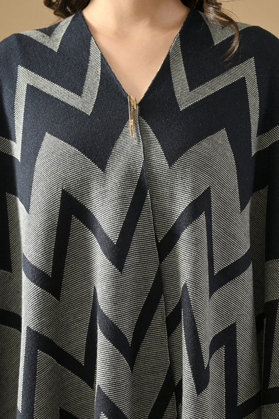 Winter Blue Woven Self Design Poncho