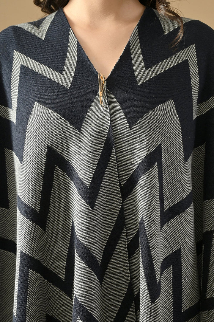 Winter Blue Woven Self Design Poncho