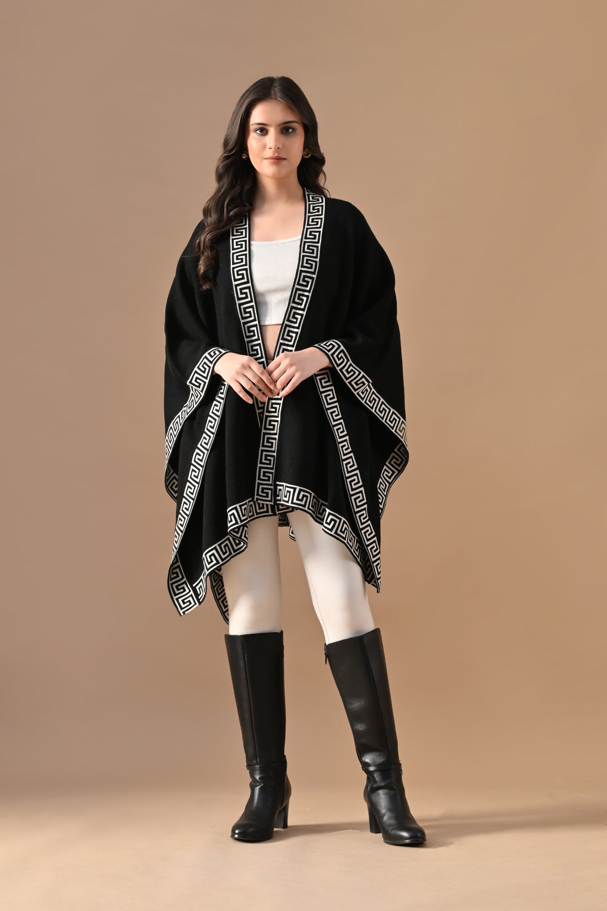 Winter Black Woven Poncho