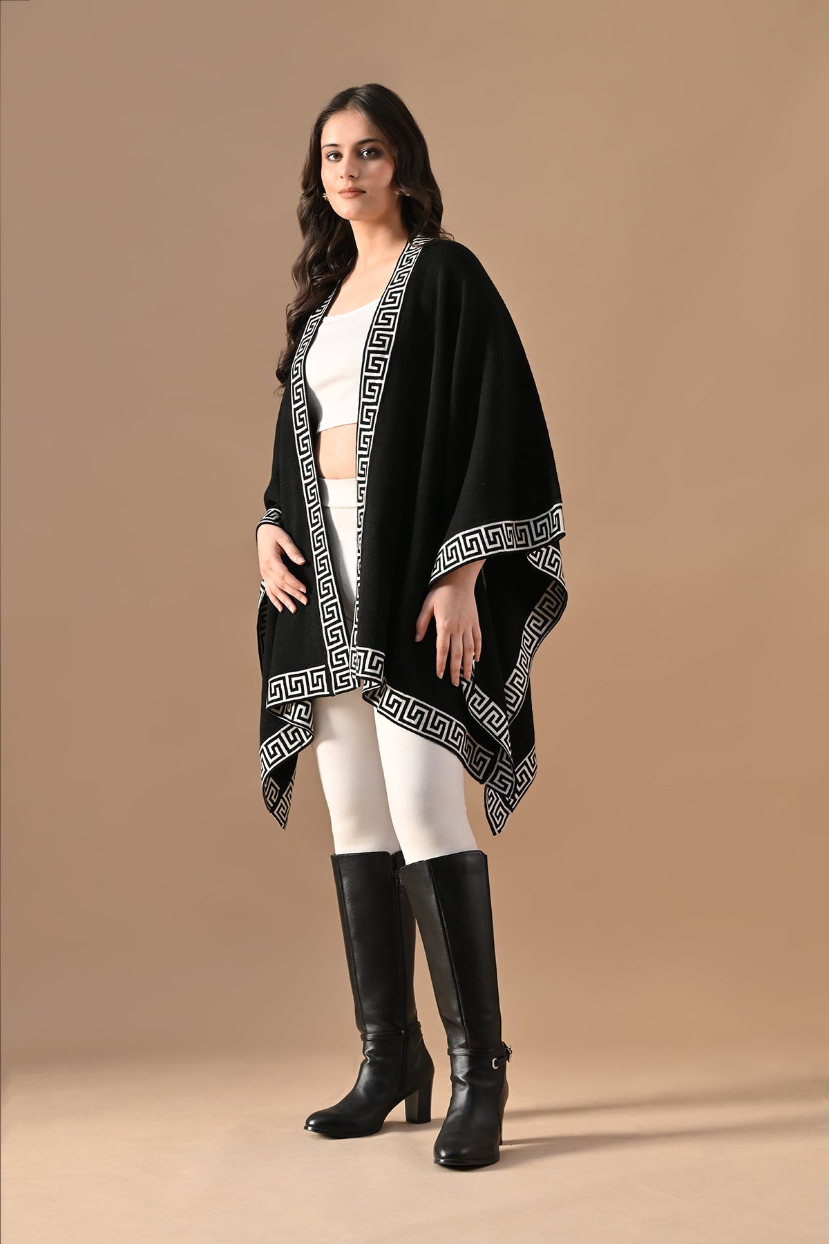 Winter Black Woven Poncho