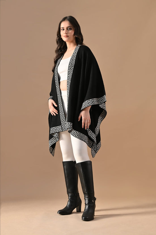 Winter Black Woven Poncho