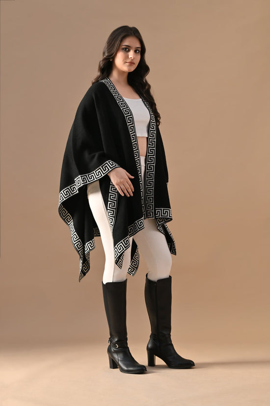 Winter Black Woven Poncho