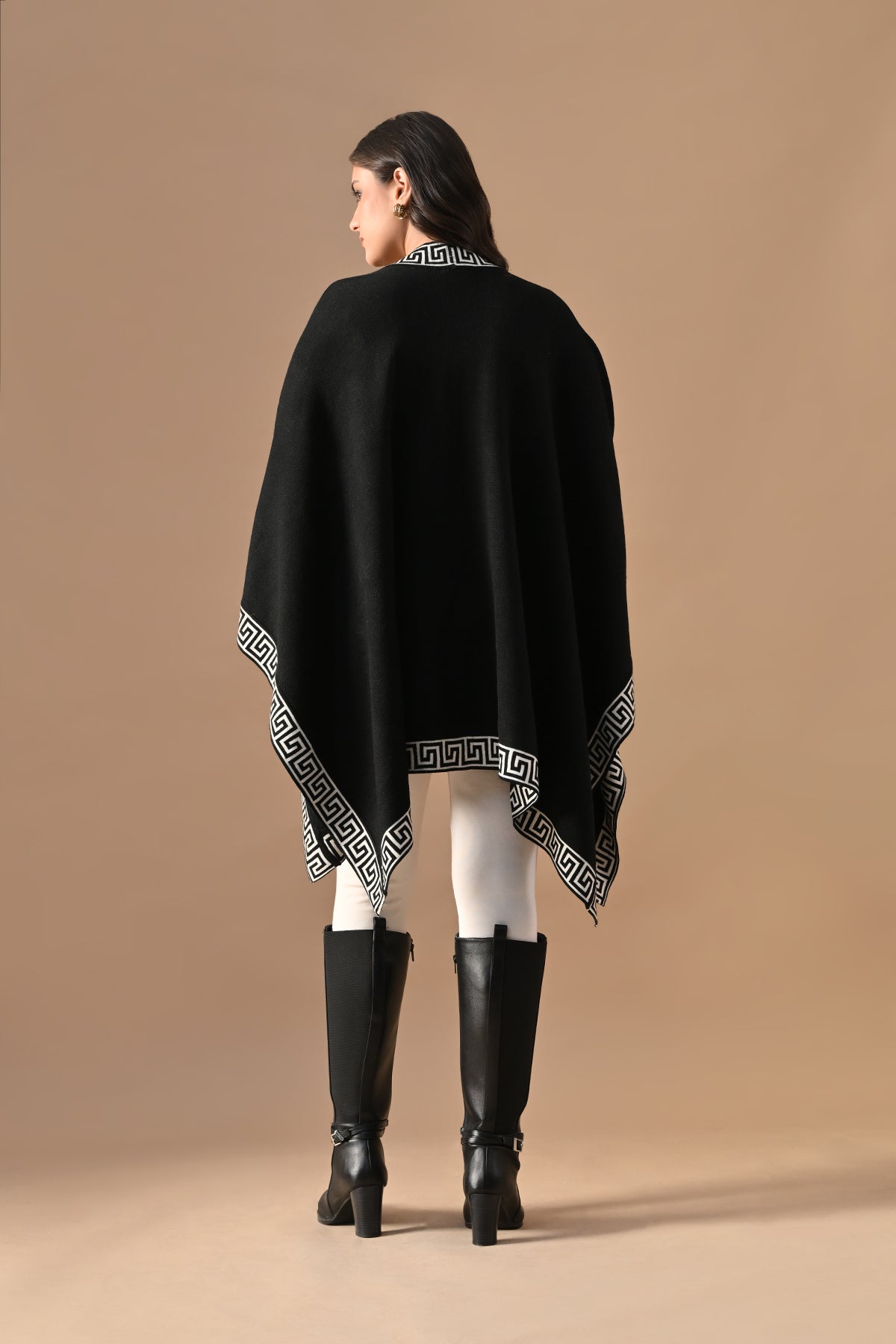 Winter Black Woven Poncho
