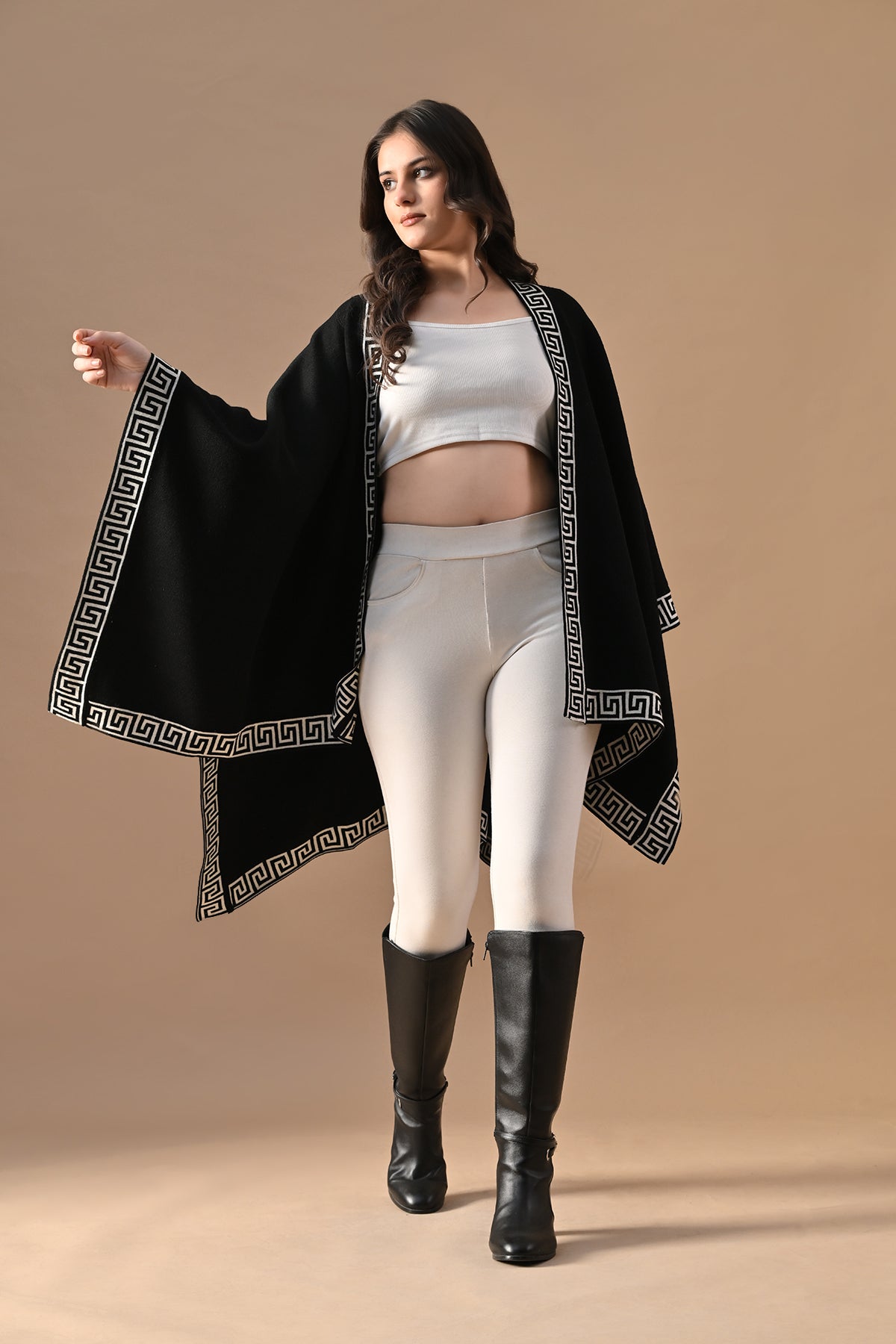 Winter Black Woven Poncho