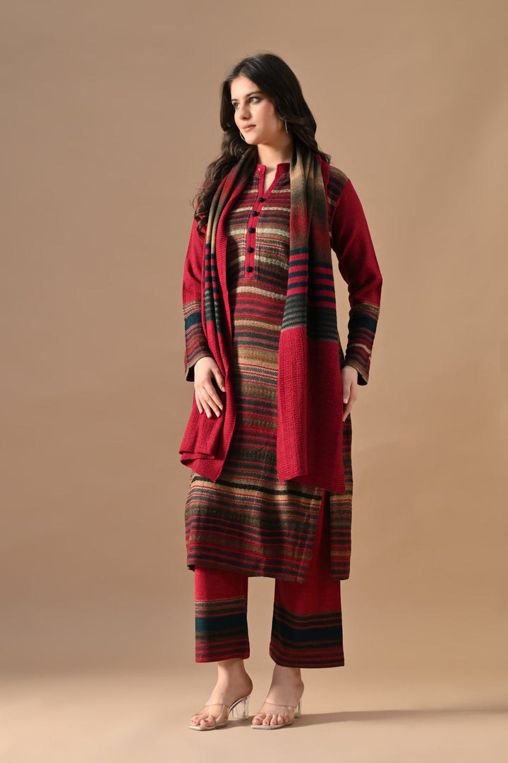 Winter Multi Self Design Woven Kurta Set