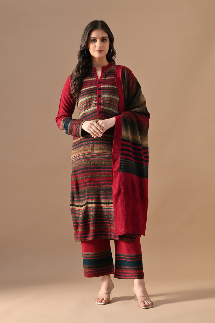 Winter Multi Self Design Woven Kurta Set
