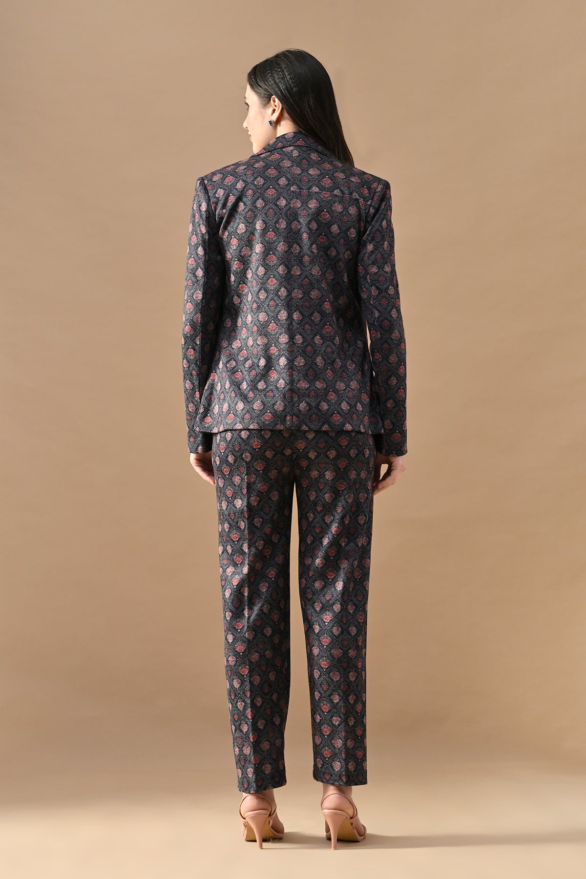 Winter Blue Ethnic Motifs Woven Coat Set