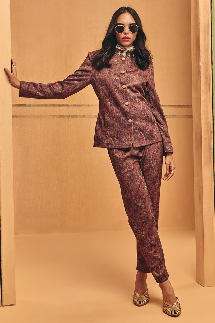 Winter Multi Ethnic Motifs Woven Coat Set